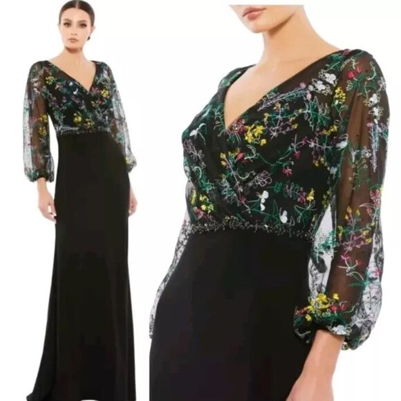 Mac Duggal Dresses & Skirts - Mac Duggal Women's Size 14 Floral Embroidered Puff Sleeve Gown 79379